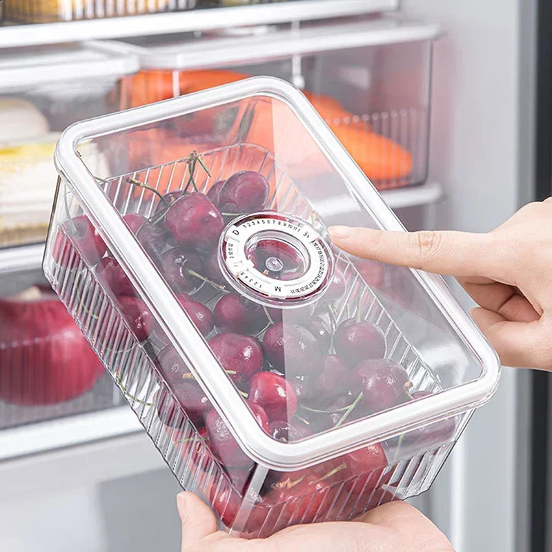 Refrigerator Storage Box Timing Fresh Fridge Organizer Vegetable Fruit Food Storage Containers Pantry Kitchen Organizer 240905