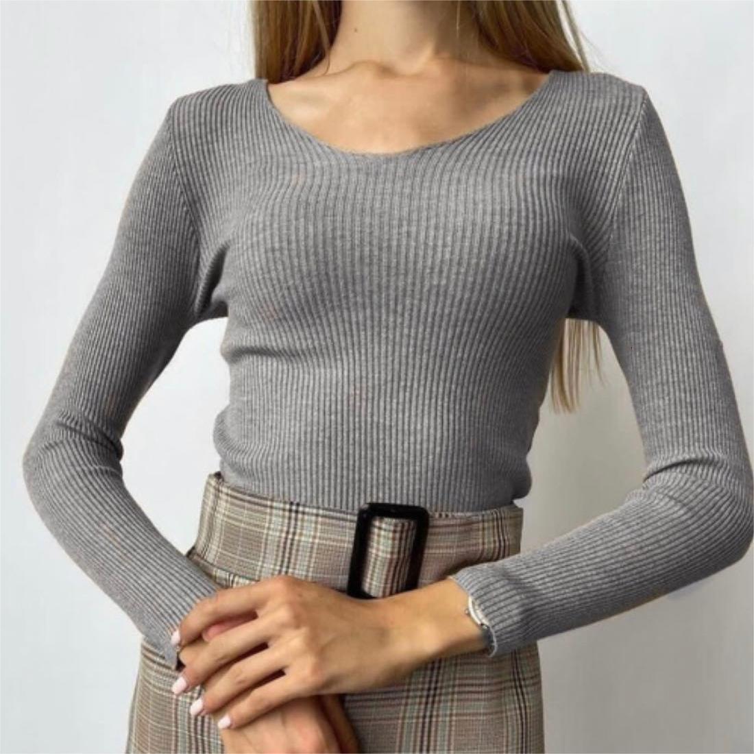 V-neck knitted women's Korean version slim fit stylish autumn and winter interior sweater