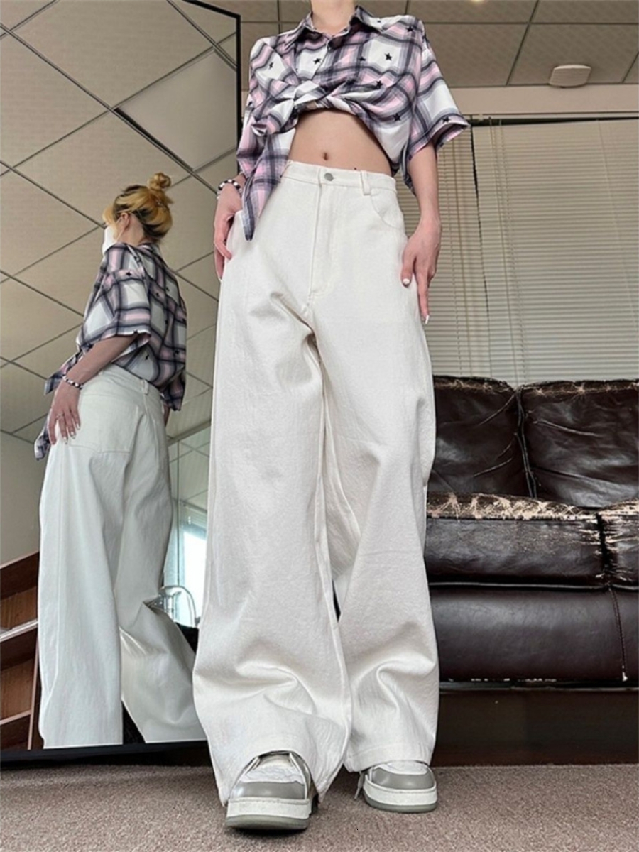 High Waist Chic Simplicity Versatile Wide Leg Baggy Jeans For Women Casual Streetwear Yellow Female Y2k Pants Denim Trousers