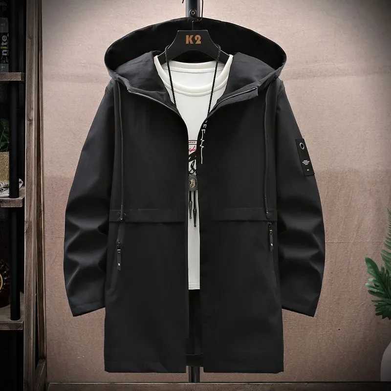 2024 Spring and Autumn New Fashion Trend In The Long Hooded Trench Coat Mens Casual Relaxed Comfortable Waterproof Coat M-5XL Y240913