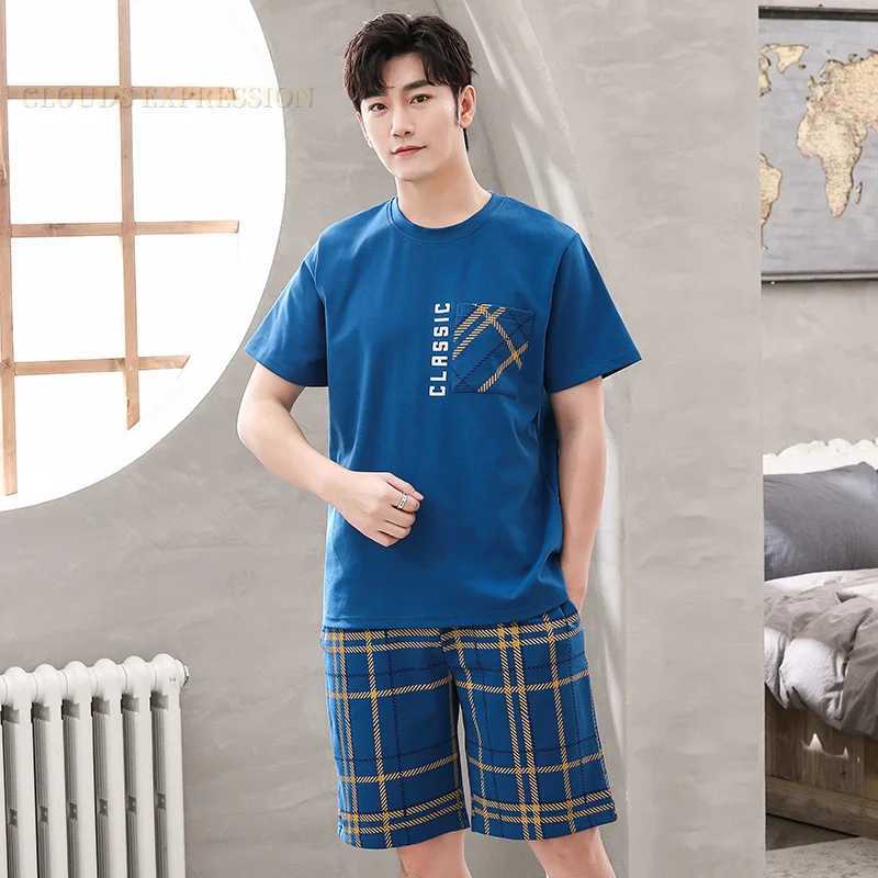 Summer New Cartoon Mens Pajamas Casual Short Tops Lattice Short Pants Sets Pyjamas Stripe Men Sleepwear Pijamas Homewear Fashion Y240913