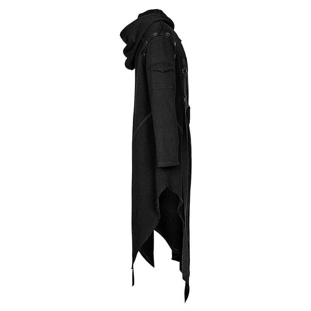 Men Hooded Sweatshirts Black Hip Hop Trench Coat Hooded Cloak Mens Irregular Design Long Cardigan Street Punk Vintage Jackets Y240913