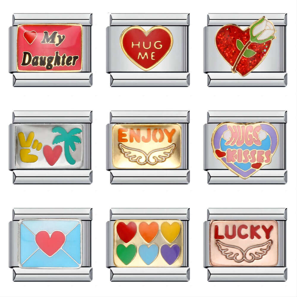 Big Red Love Titanium Steel Welding Enamel DIY Module Italian Charm Bracelet Italian Charm Links Stainless Steel Fit 9mm Bracelet Jewelry DIY Making G