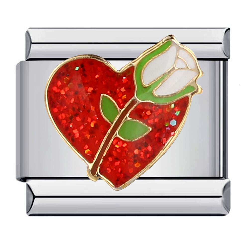 New Love Element Bead Titanium Gold Plated Enamel DIY Welding Pattern Bracelet Accessories Italian Charm Links Stainless Steel Fit 9Mm Jewelry Making 