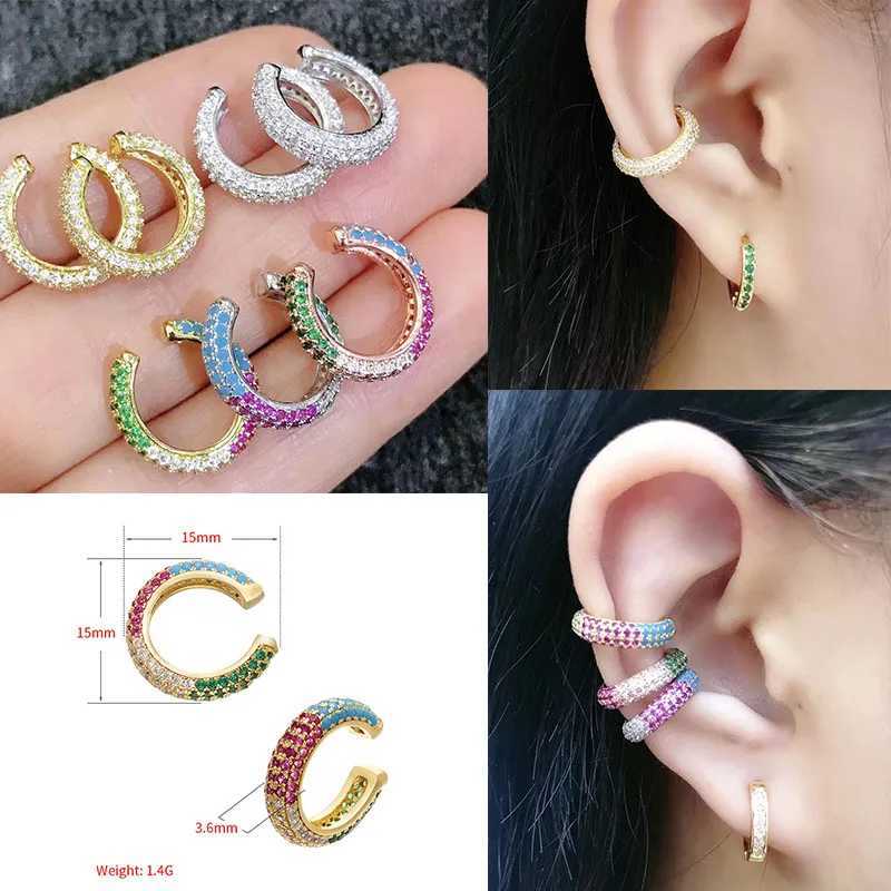 QMHJE 1 Piece Ear Clip on Earring Cuff Rainbow CZ Gold Silver Color Earing Jewelry Aretes Non Pierced Blue Black Clear ClippingX240913