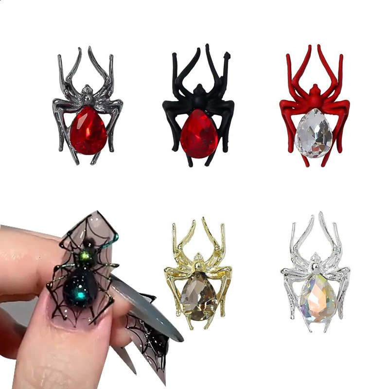 Big Spider Halloween Nail Art Punk Spider Shaped Crystal Rhinestones Halloween Nail Art Jewelry Gems for Manicure Decoration 240910
