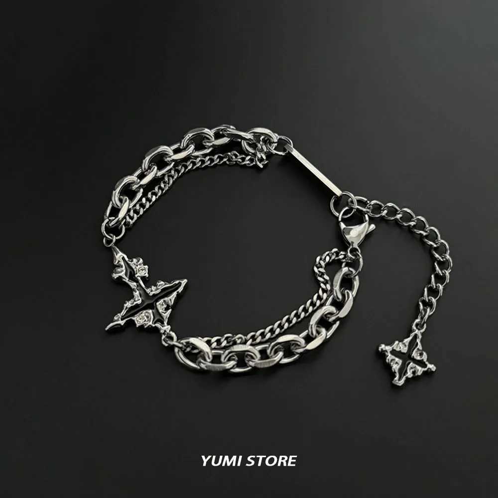 Retro Flame Cross Bracelet For Men Woman Hip Hop Titanium Steel Splice Chain Charm Unisex Jewelry Cool Kpop Luxury AccessoriesX240913