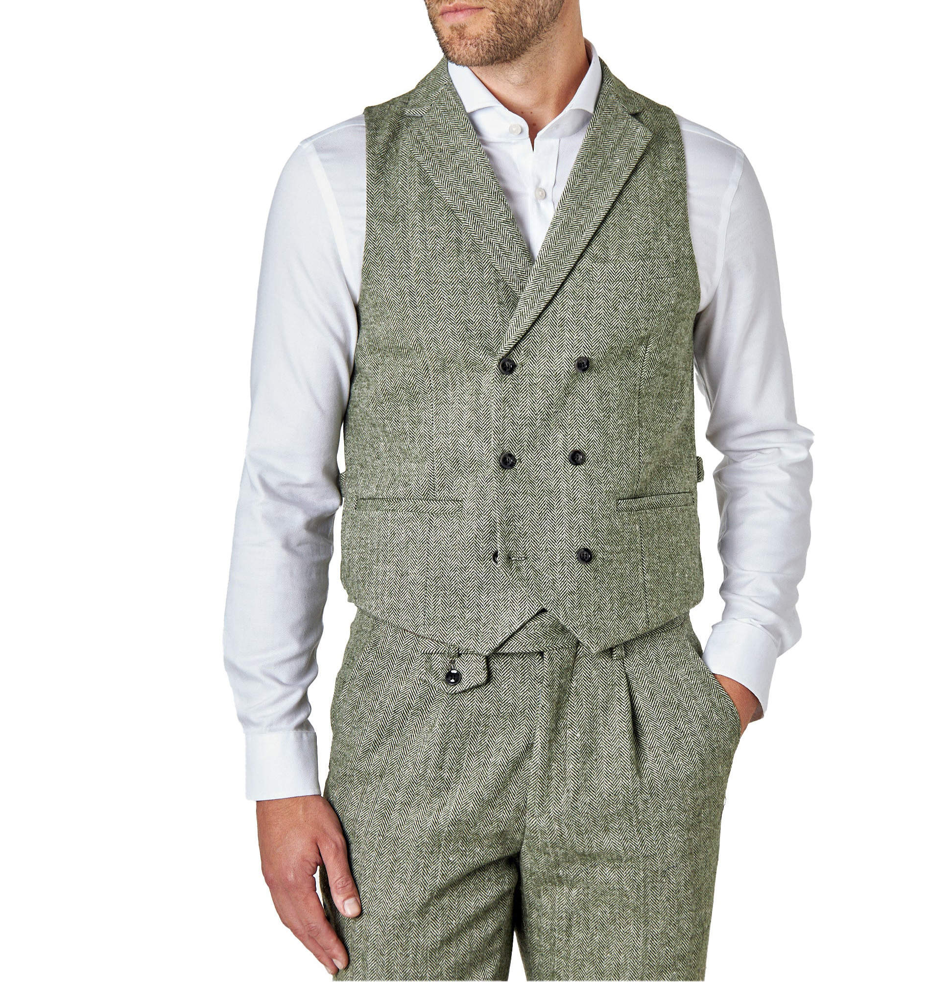 Modern Men's Vests Harringbone Formal Suit Vest for Men 2 Pieces set Handkerchief Cufflinks Wedding Party Formal Groomsman Waistcoat(Vest+Pants)