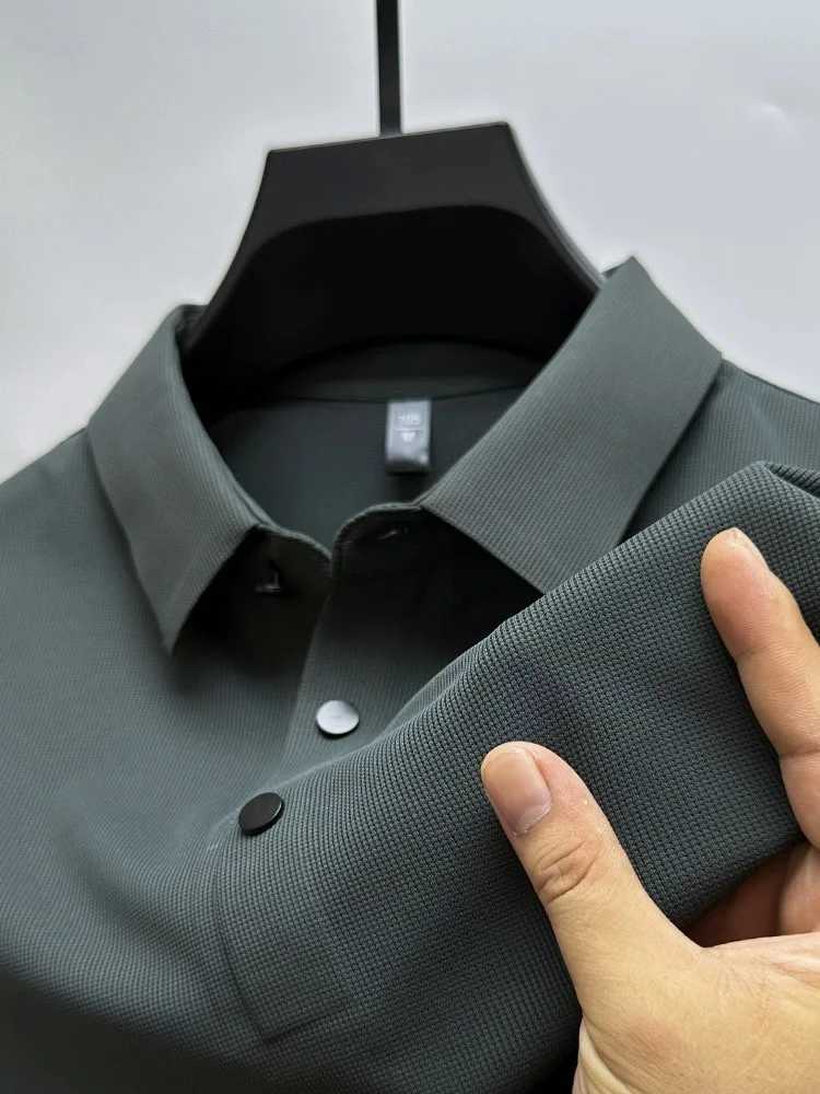 2024 Spring/Summer New Long Sleeve Polo Shirt Fashion Mens Business Casual Polo T-shirt Solid Color Anti Wrinkle Top W240913