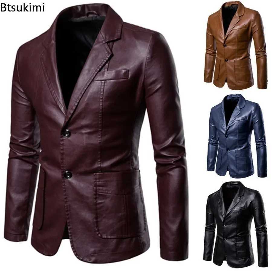 2024 Mens Leather Suits Jackets Blazers Slim Fashion Male PU Leather Overcoats Blazers Jackets Coats Oversized Leather JacketX240913