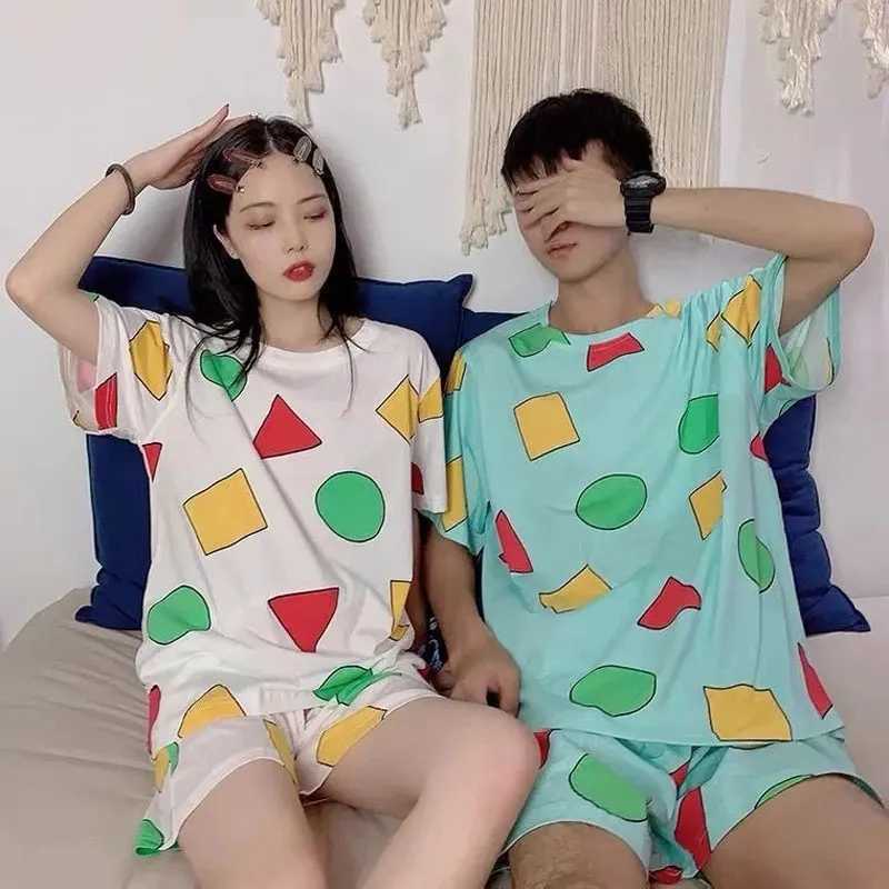 Pajama Sin Chan Male Pijama Sinchan Cotton Summer Short Sets Japanese Big size Pajamas for Couples Man and Woman Sleepwear Y240913