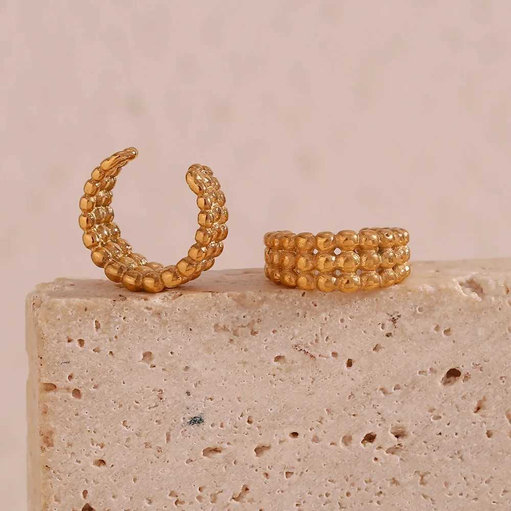 Stainless Steel Mini Three Rows Beads Clip Earrings High Quality Metal Minimalist Trendy Fashion Jewelry WomenX240913