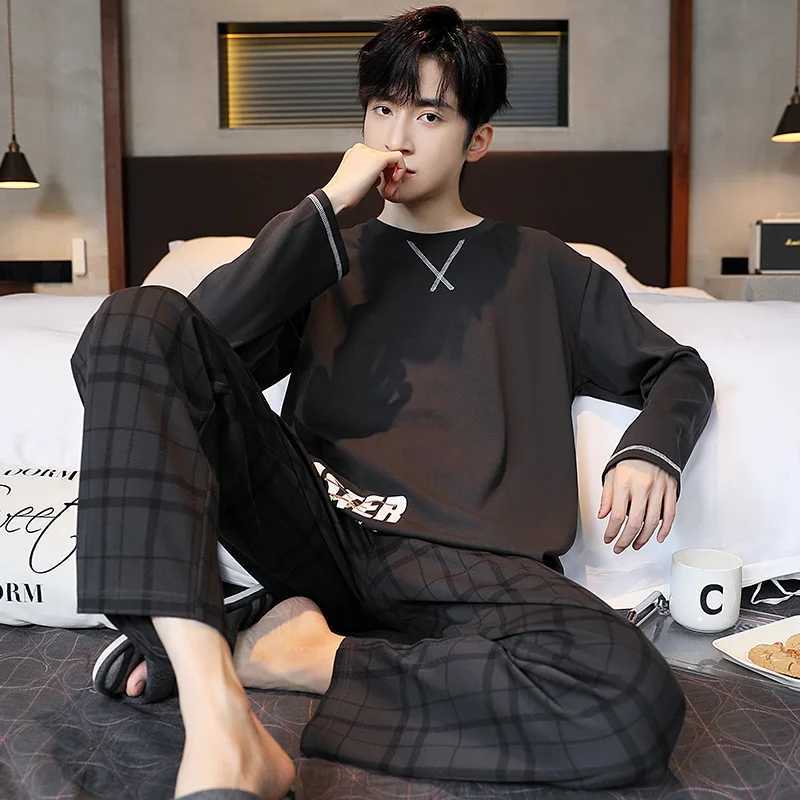 2 Sets of Mens Pajamas Homewear Boys Spring and Autumn Long-Sleeved Trousers Cotton Leisure Autumn and Winter Homewear Sets Y240913