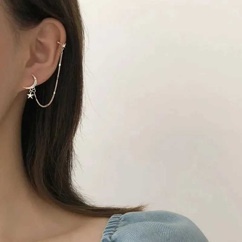 1 Pair New Fashion Gold Color Moon Star Clip Earrings for Women Butterfly Fake Cartilage Long Tassel Ear Cuff Jewelry GiftsX240913