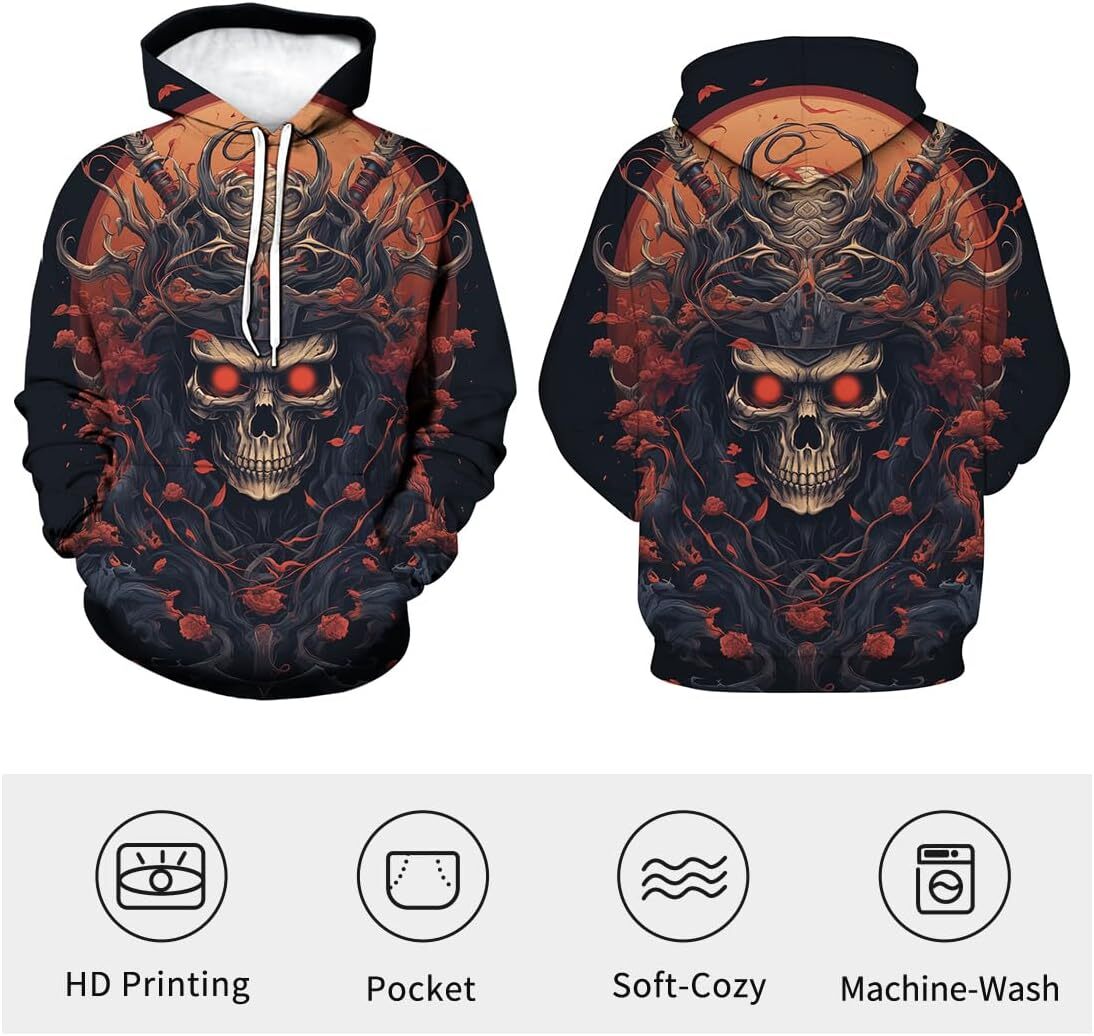 Hoodie for Mens Womens Skull Hoodie 3D Printed Hooded Japanese Samurai Long Sleeve Sweatshirt Hoodies Graphic Hoodies sweatshirt Pullover Long Sleeve