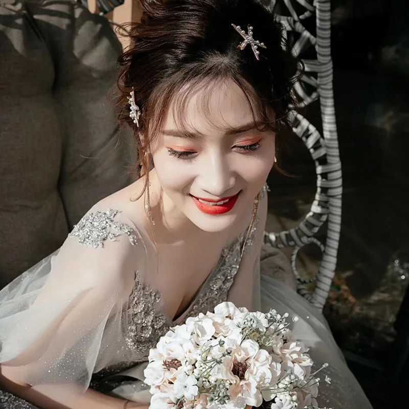 Koreas starfish hair clip Wedding gown accessories rhinestones Accessories Hair pearls hairpins ornamentsX240913
