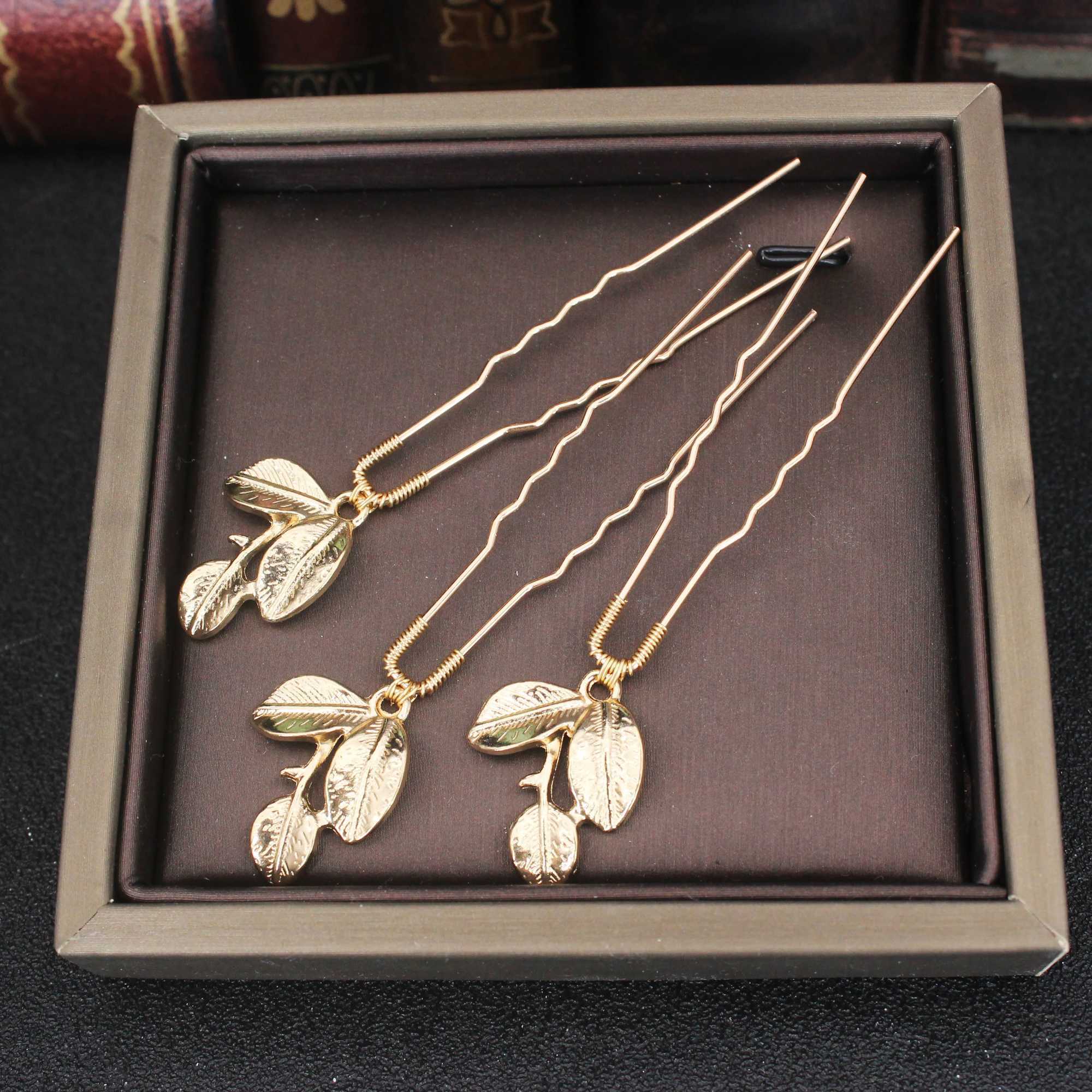 Women U-shaped Pin Metal Barrette Clip Hairpins Gold Color Leaf Bridal Hair Jewelry Accessory DIY Wedding Hairstyle Design ToolsX240913