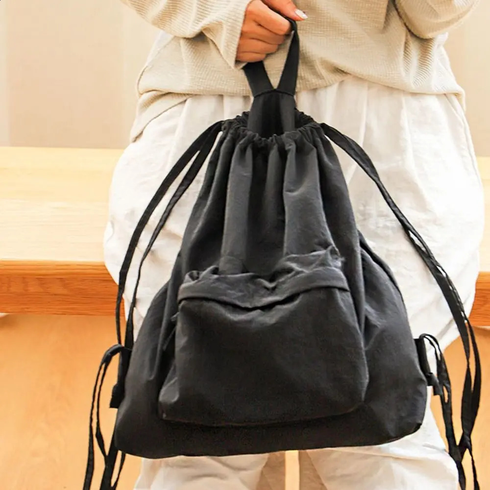 Korean Style Drawstring Backpack Commute Portable Type Nylon Backpack Niche Large Capacity Fabric Shoulder Bag 240912