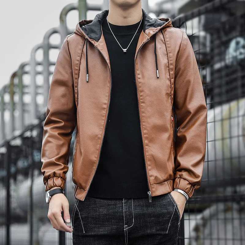 New Fashion Mens Hoodie Leather Jackets Autumn Casual Clothing Jacket Biker Motorcycle Coats Windproof Warm Leather Siz S-4XLX240913