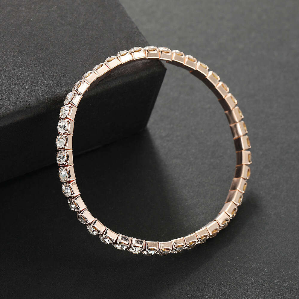 New single row square zircon inlaid bracelet for women fashionable and simple single row full diamond tennis chain wholesale Gold Plate Diamond design