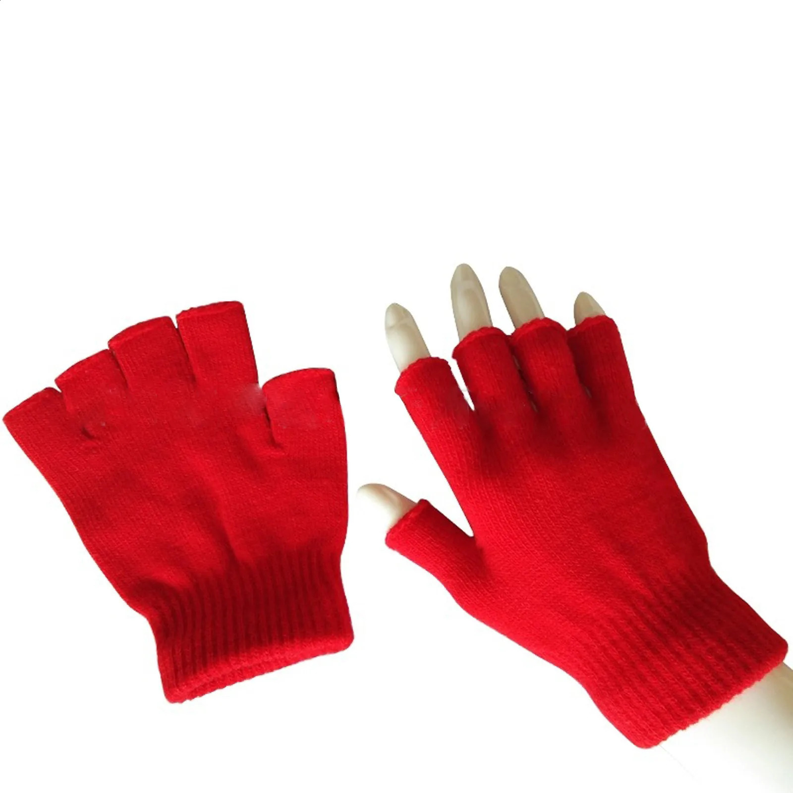 Winter Color MenS And WomenS Warm Gloves Solid HalfFinger Knitted Mitten Accessories 240906