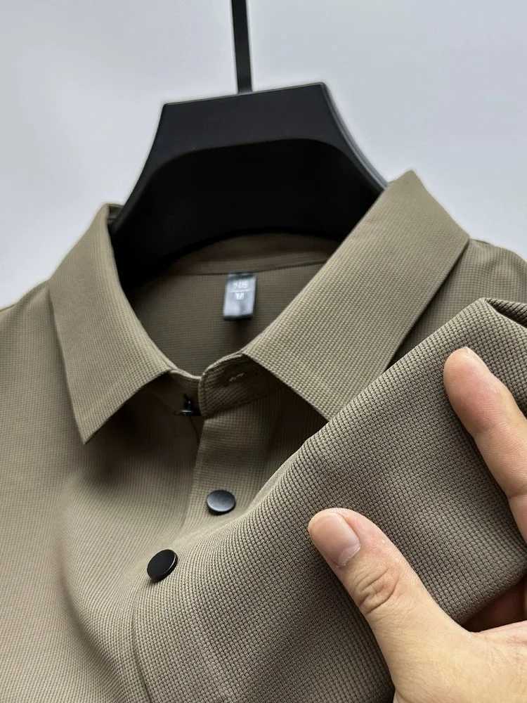 2024 Spring/Summer New Long Sleeve Polo Shirt Fashion Mens Business Casual Polo T-shirt Solid Color Anti Wrinkle Top W240913
