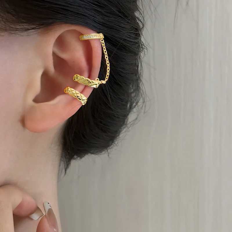 KOFSAC Simple and Small Integrated Ear Bone Clip Women Trendy Temperament 925 Silver Lattice Pattern Ear Clip Without Ear HolesX240913