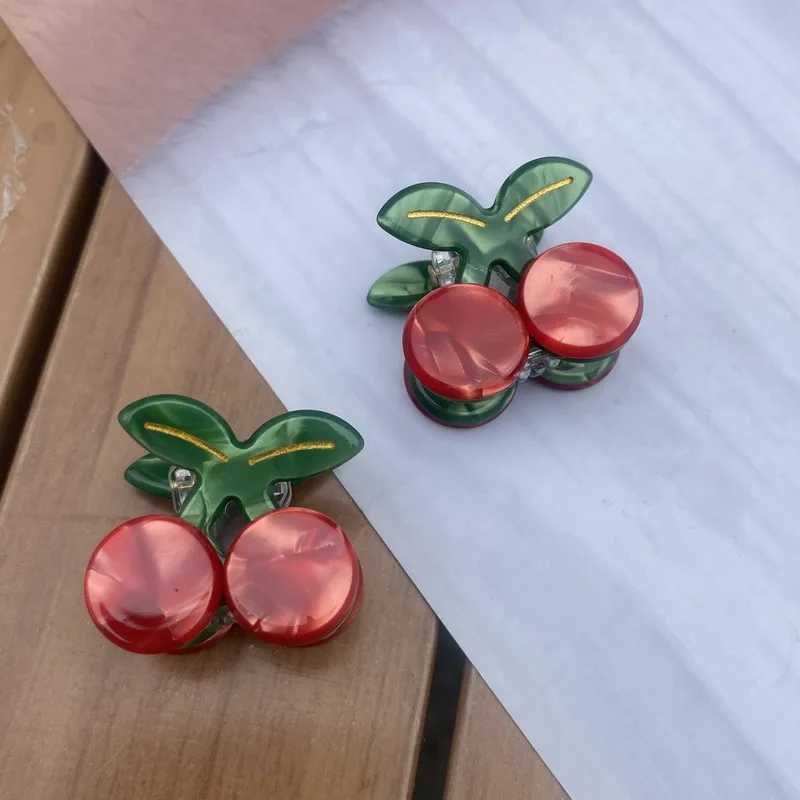 2pcs/set Small Acetate Hair Claw Clip For Women Cute Cherry Hairclip Girls Fruit Hairpin strawberry ponytail clip acesorriesX240912