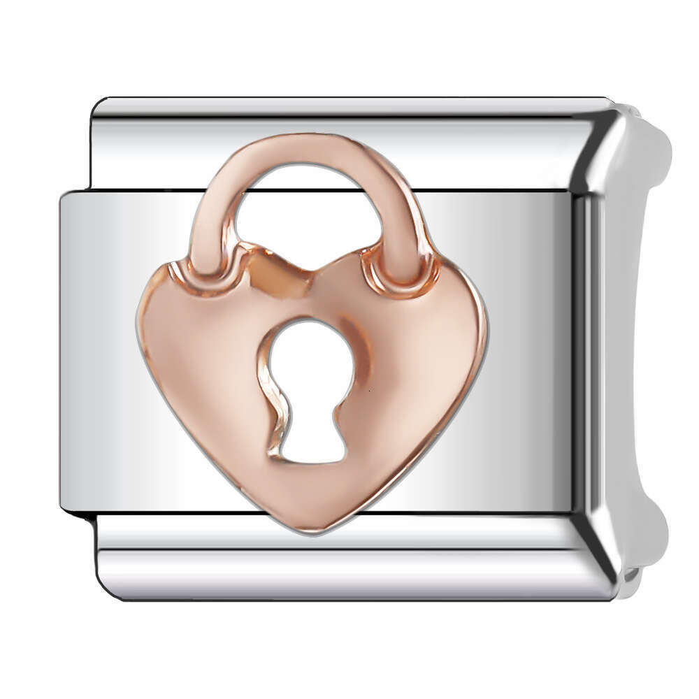 New Women's Gift Rose gold color Love Lock Bead Italian Charms Links Bangle Beads Fit 9mm Stainless Steel Bracelet Making DIY For Women Fashion J