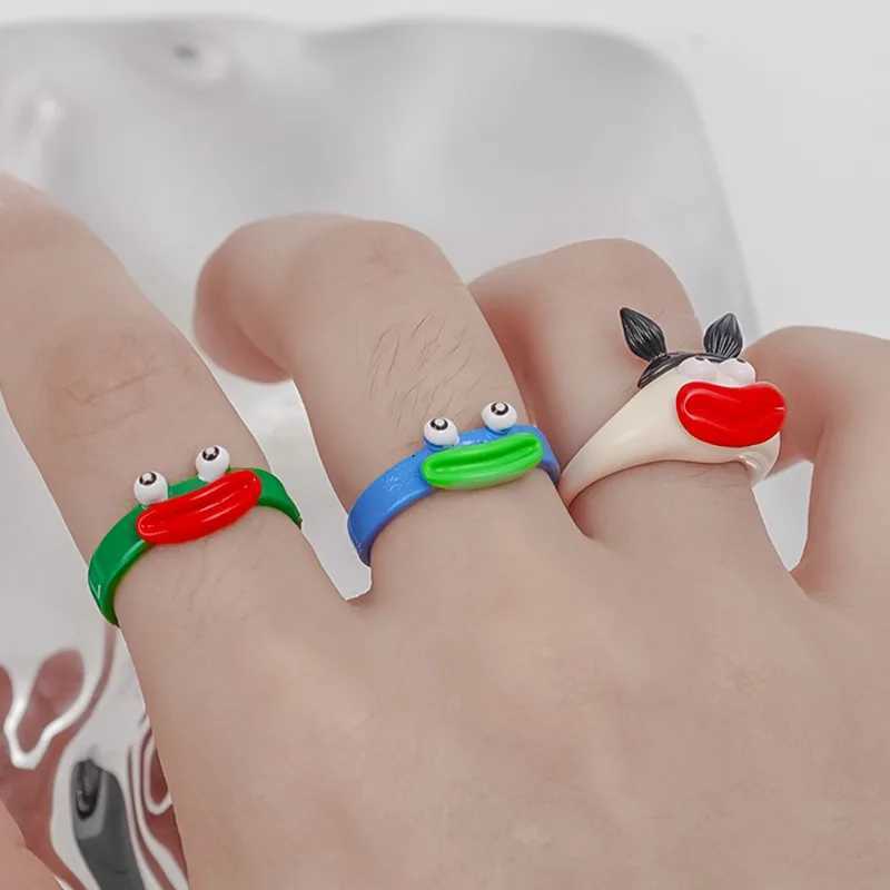 Band Rings Women Funny Finger Fashion Punk Colorful Lips Shape Sausage Mouth Resin Girls Cute Cartoon Creative Y2K Acrylic Ring H240913