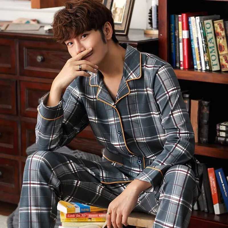 Spring Autumn Mens Cotton Pajamas Letter Striped Sleepwear Cartoon Pajama Sets Casual Sleep Lounge Pyjamas Big Size 3XL Pijama Y240913
