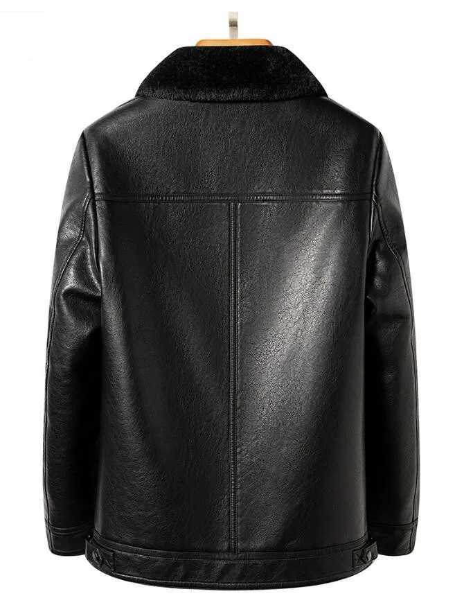 2023 Autumn And Winter Mens High End Natural Leather Coat Lamb Fur Collar Middle Aged And Youth Jacket Business Casual WearX240913