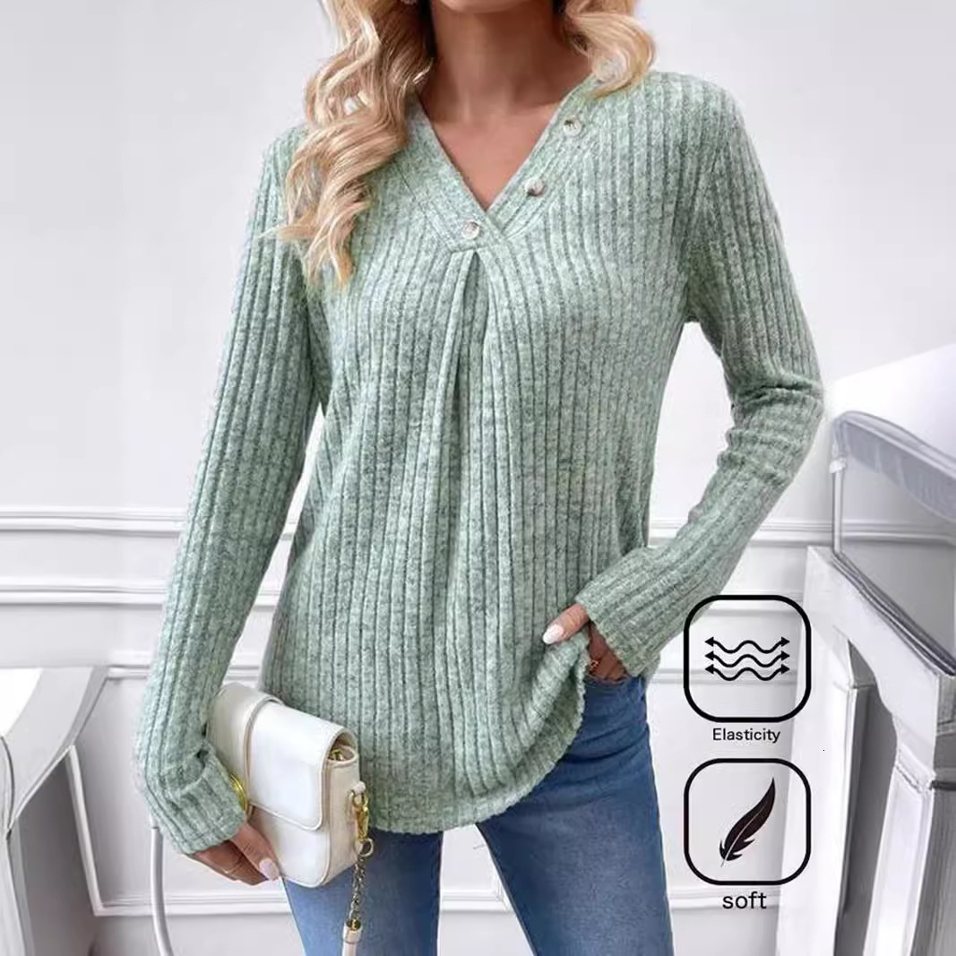 Women's autumn and winter new casual V-neck knitted sweater long sleeved top