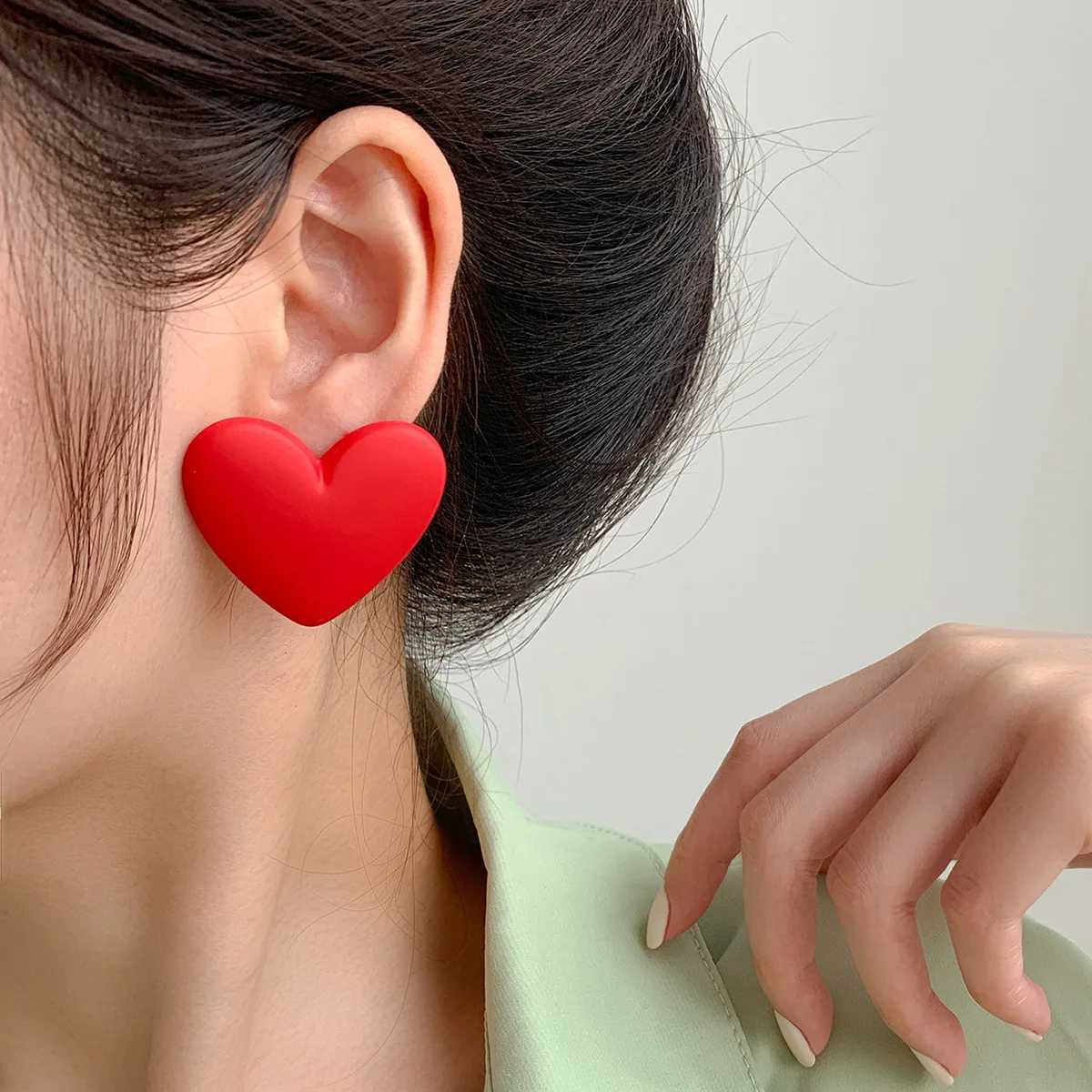 Heart Red Yellow clip on Earrings Love Statement Wedding Geometric Heart Bohemian Vintage Acrylic Trend Party Jewelry GiftX240913