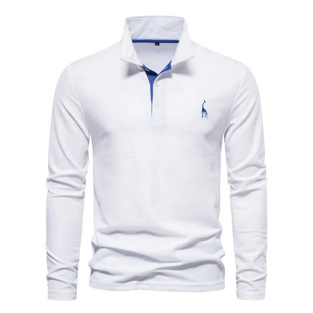New mens polo T-shirt embroidered solid color long sleeved golf polo shirt mens spring social business polo top W250414