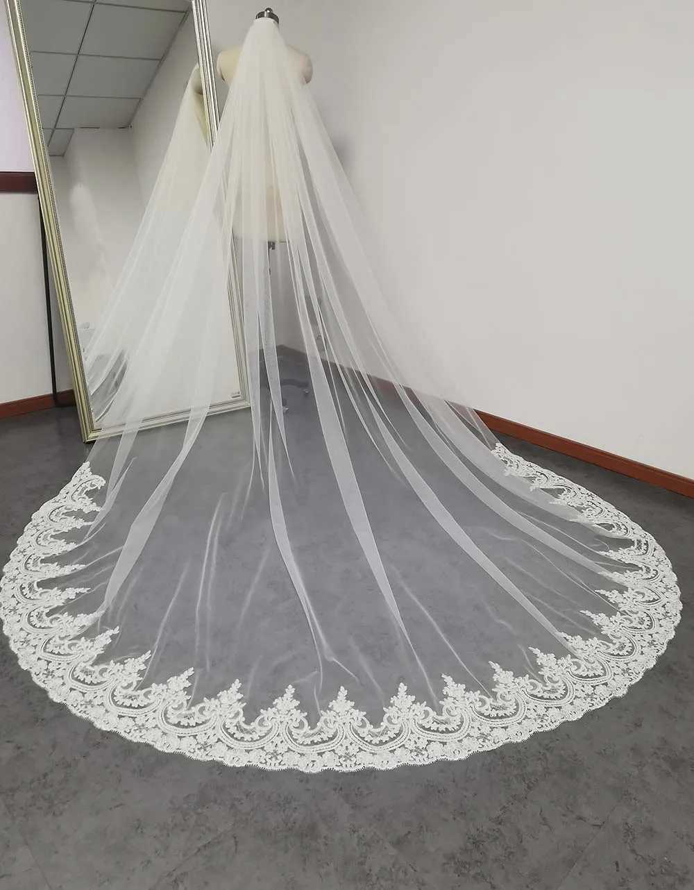Cathedral Long Wedding Veil with Comb One Tier 3M New White Ivory Bridal Veils 1 Layer Welon for Bride Wedding AccessoriesX240913