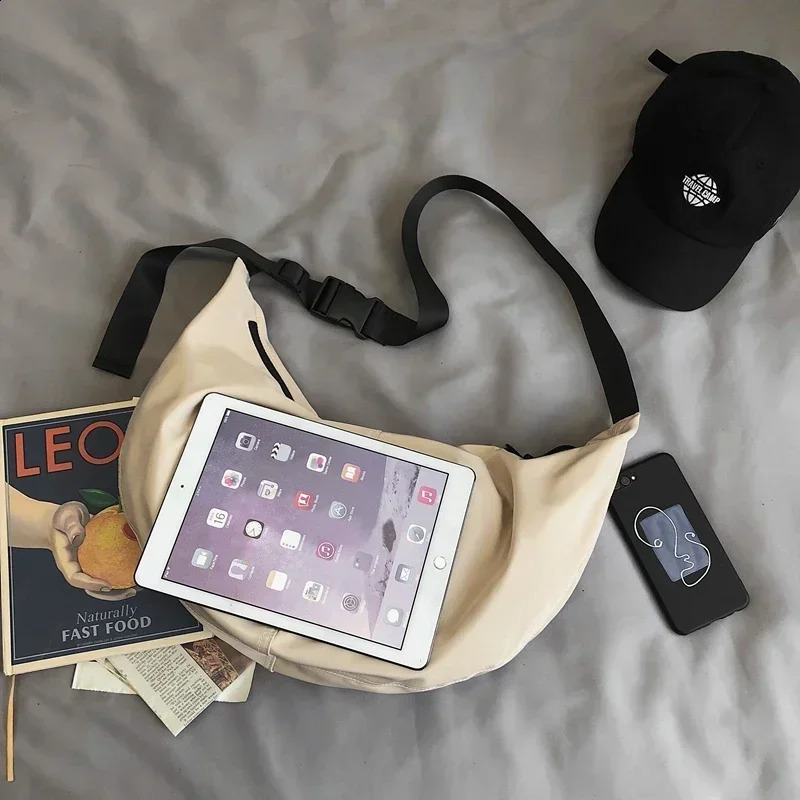 Crossbody Bags Mens Solid Color Large Capacity Homeless Medium Style Harajuku Japanese Style Nylon Waterproof Travel Shoulder Strap Zipper Wallet 2409