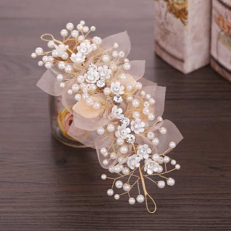 Beautiful Childrens Pearl Flower Hairpin Yellow Yarn Girl Wedding Jewelry Hair AccessoryX240913