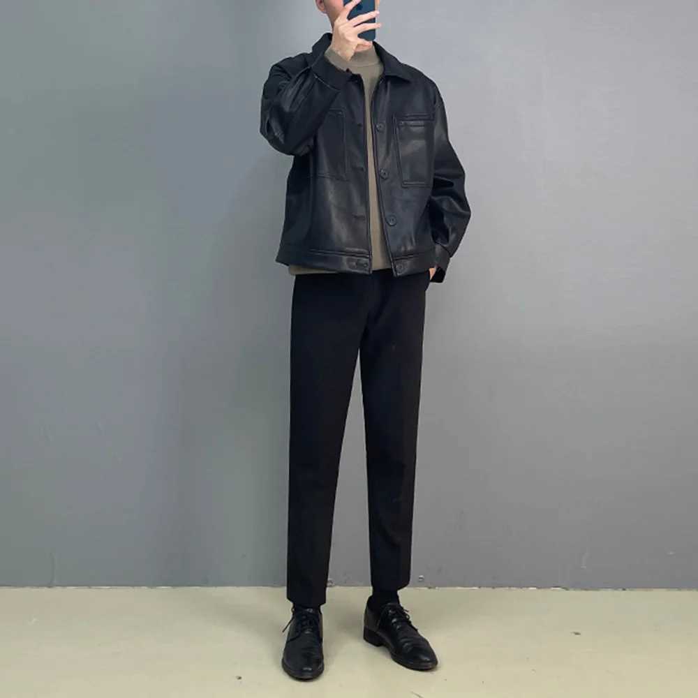 Mens Leather Jacket Motorcycle Pocket Jacket Autumn Casual Streetwear Retro Korean Version Jacket Mens Clothing Unisex 2024X240913