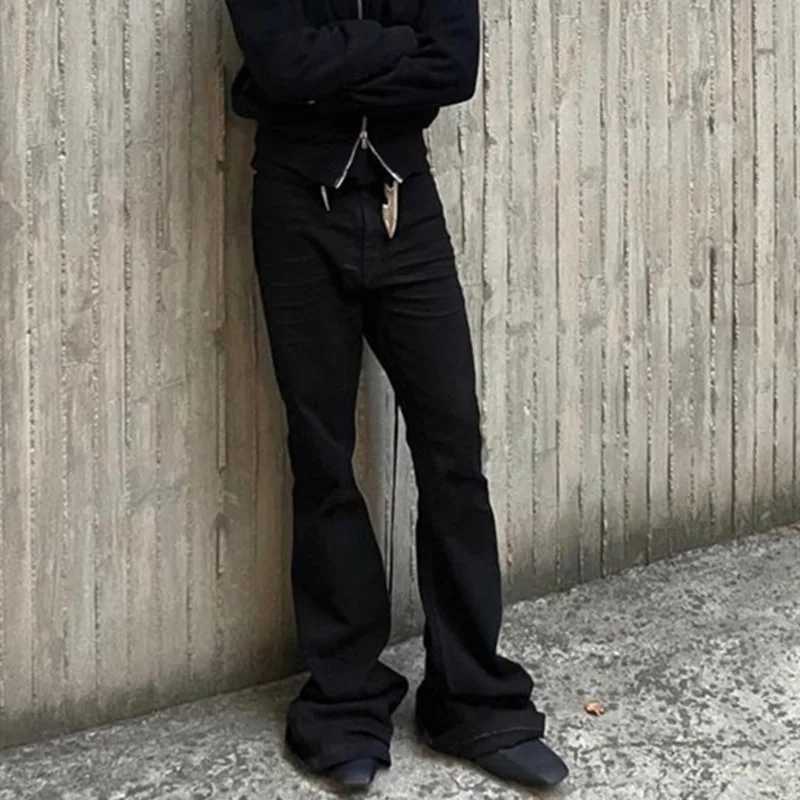 PFNW Mens Denim Pants High Street Wide-leg Flared Jeans Summer New Trendy MALE Straight Trousers Black Dark Style M240912