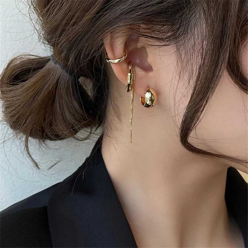 4PCS/SET New Design Gold Color Silver Plated Geometric Irregular Tassel Chains Clip Earrings for Women Non Pierced Ear Cuff 2023X240913