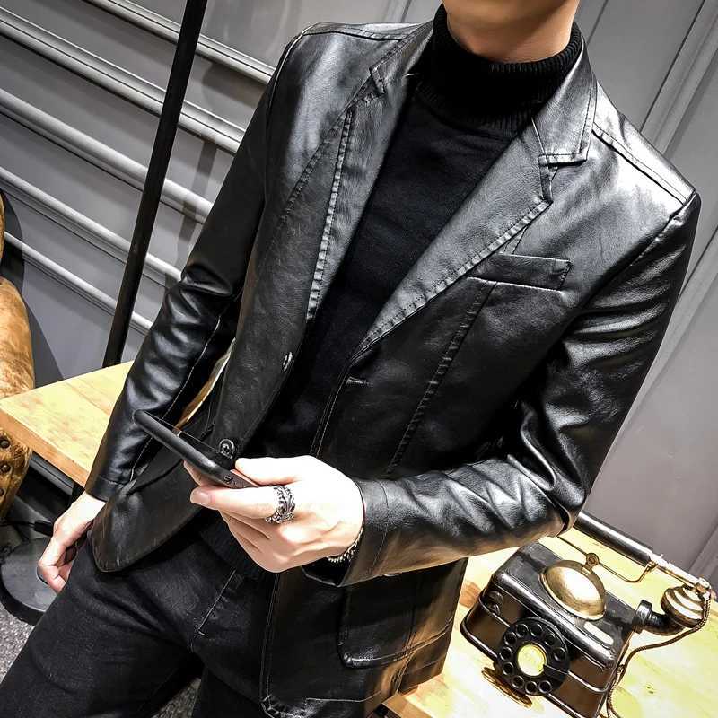 Fashion Mens Pu Leather Jackets Kpop Style Autumn Jacket Biker Faux Leather Coats Wine red Black Overcoats Coats Plus Size S-5XLX240913