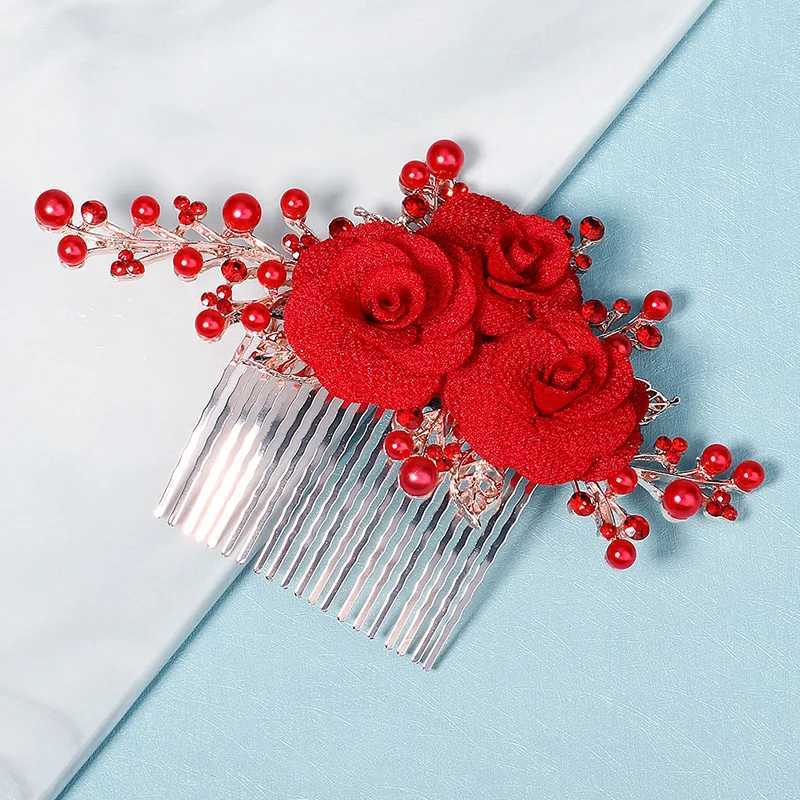 Red Rose Flower Crystal Bridal Hair Comb Wedding Hair Accessories Hairpin New Year Gift For FriendX240913