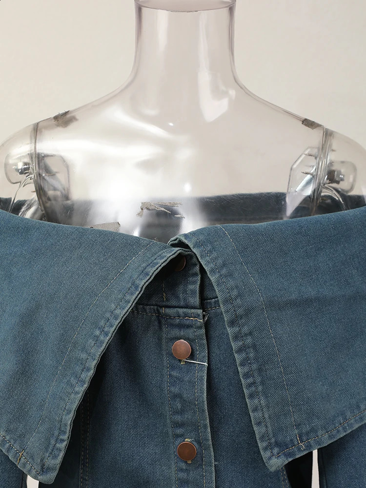 IEQJ sloping neck shoulder patch work denim jacket womens long sleeved single chest Vasilit blue jacket autumn 29L253 240906