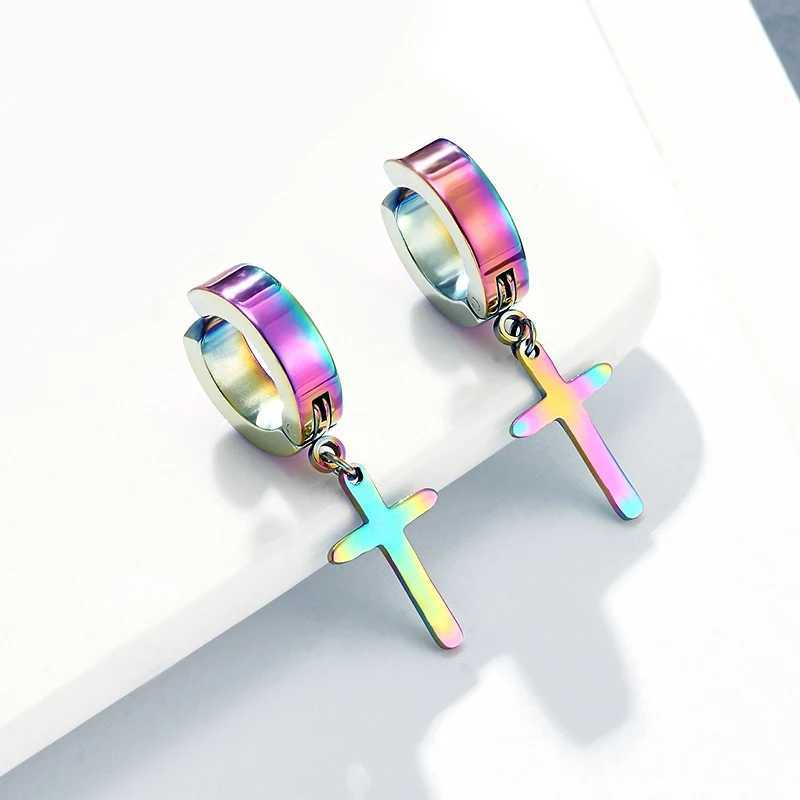 Trend Punk Rock stainless Steel No ear hole Earrings Big Cross Clip Earrings Male Female Fashion Jewelry Black Golden MulticolorX240913