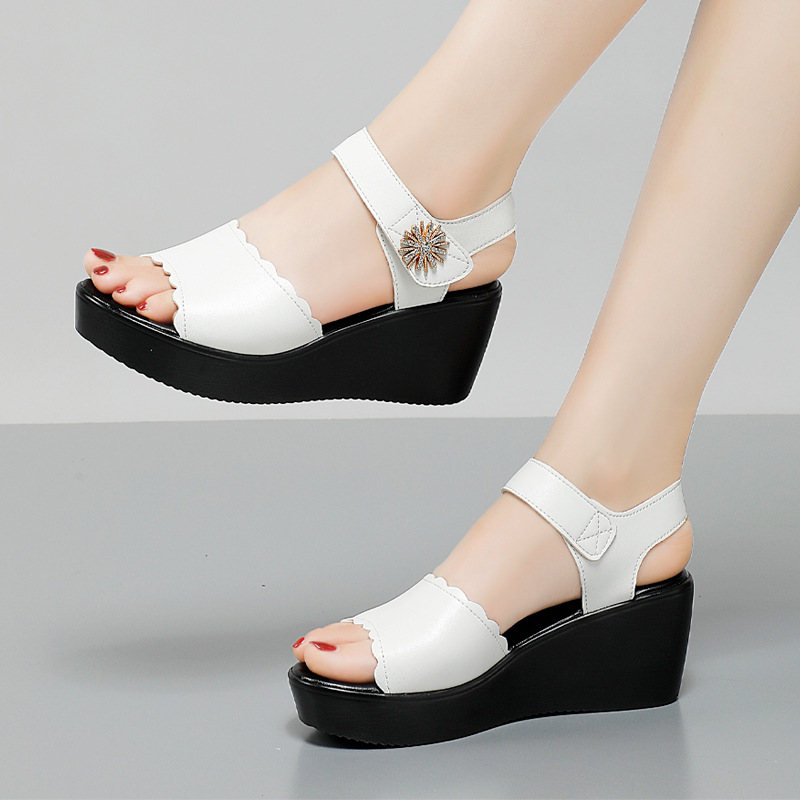 32-43 Woman White Leather Red Sandals For Women Summer Black Wedge Heels High Platform 2021 Ladies Socofy Elegant Crystal Shoes