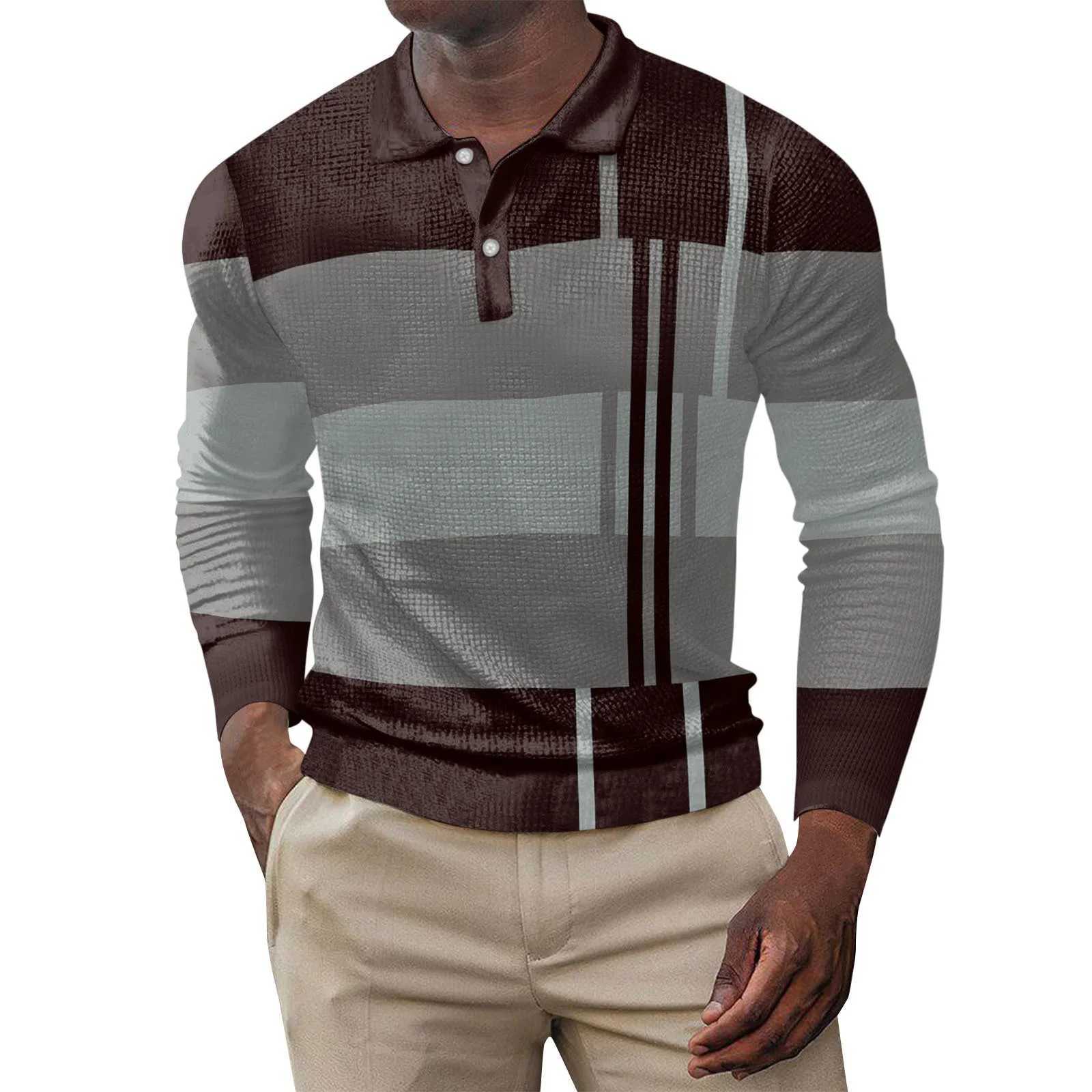 European and American 2024 casual printed polo shirt button long sleeved mens sports polo shirt W240913