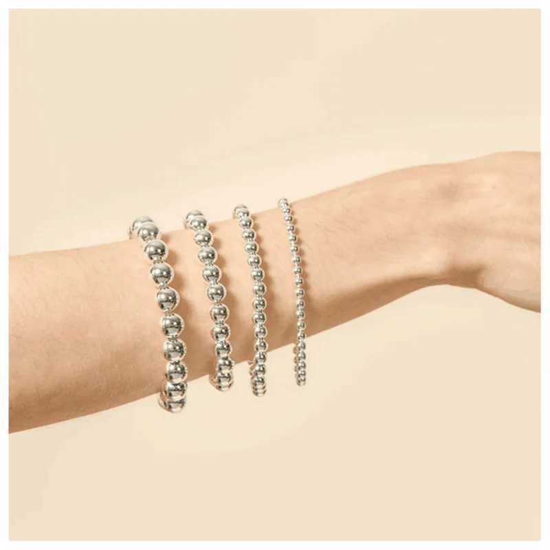 Silver Color Elastic Stainless Steel Bracelet Metal Ball 2/4/5/6/8/10mm Beaded Chain Bracelet For Women Men High Quality JewelryX240913