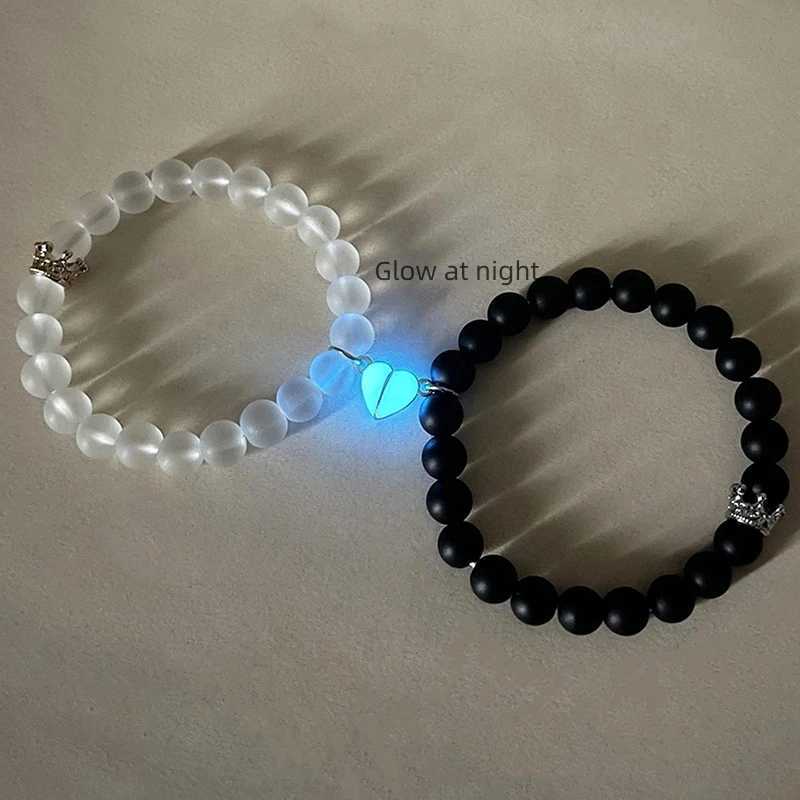 2 Light up Magnet Heart Bead Lover Bracelet Couple Bracelet W240913