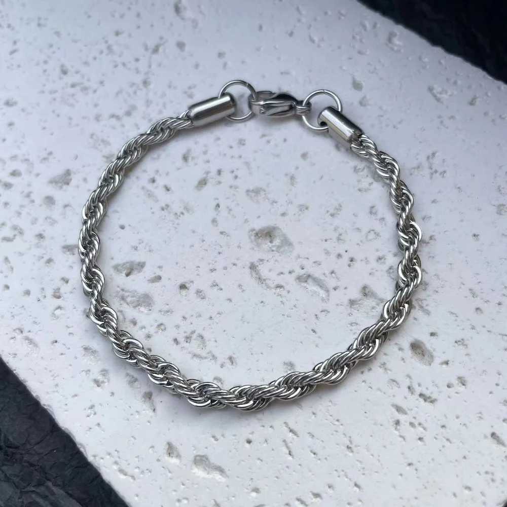4mm Stainless Steel Twist Chain Bracelet For Men Hip Hop Titanium Steel Bracelet Retro Trendy Jewelry Womens BraceletX240913